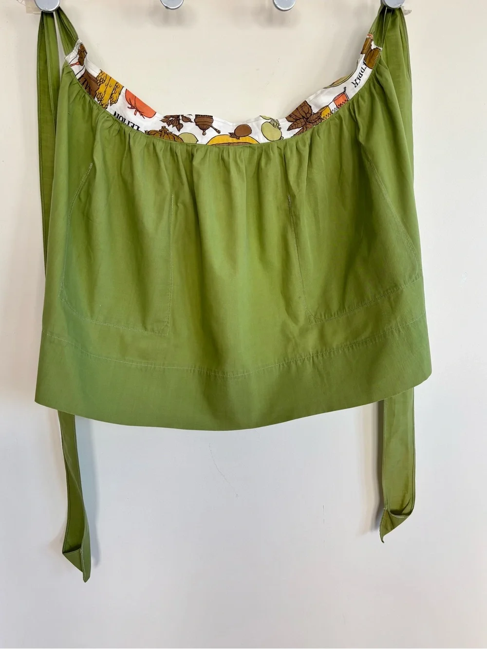 Vintage Handmade Half Apron with Vegetable Print Pockets